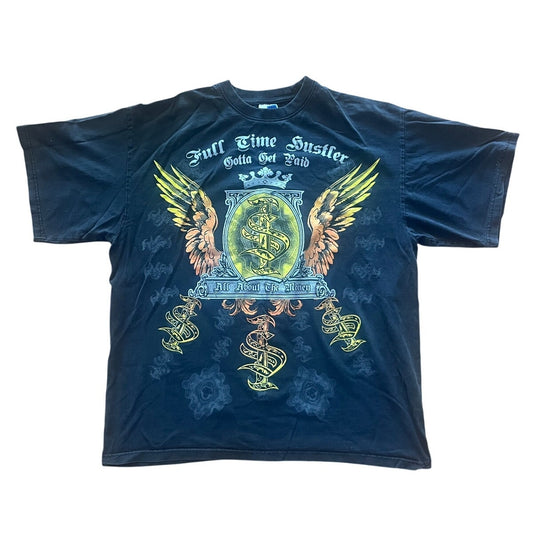 100% Cotton Y2K Phat Doc Vintage Full Time Hustler Gotta Get Paid Hip Hop Rap Shirt Black Size 3XL