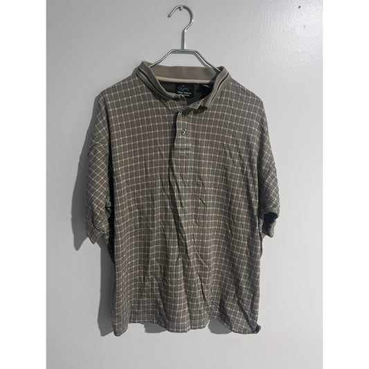 Greg Norman Mens Polo Shirt Size XL Beige Check 100% Cotton Short Sleeve
