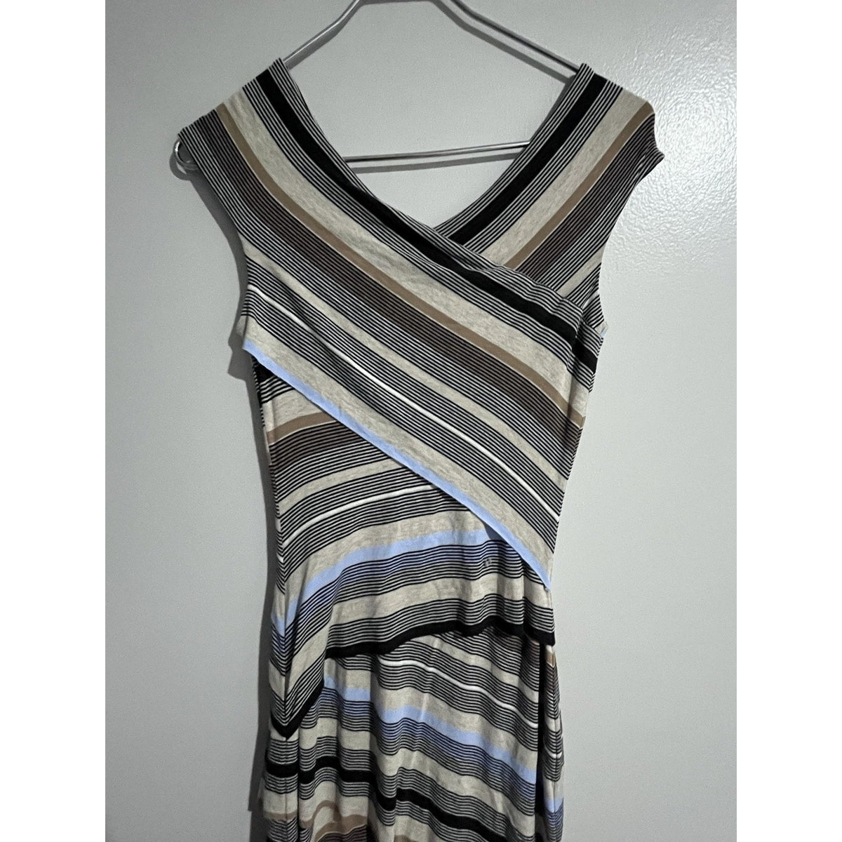 Bailey 44 Dress Womens XS Beige Striped Wrap Asymmetric Sleeveless Jersey