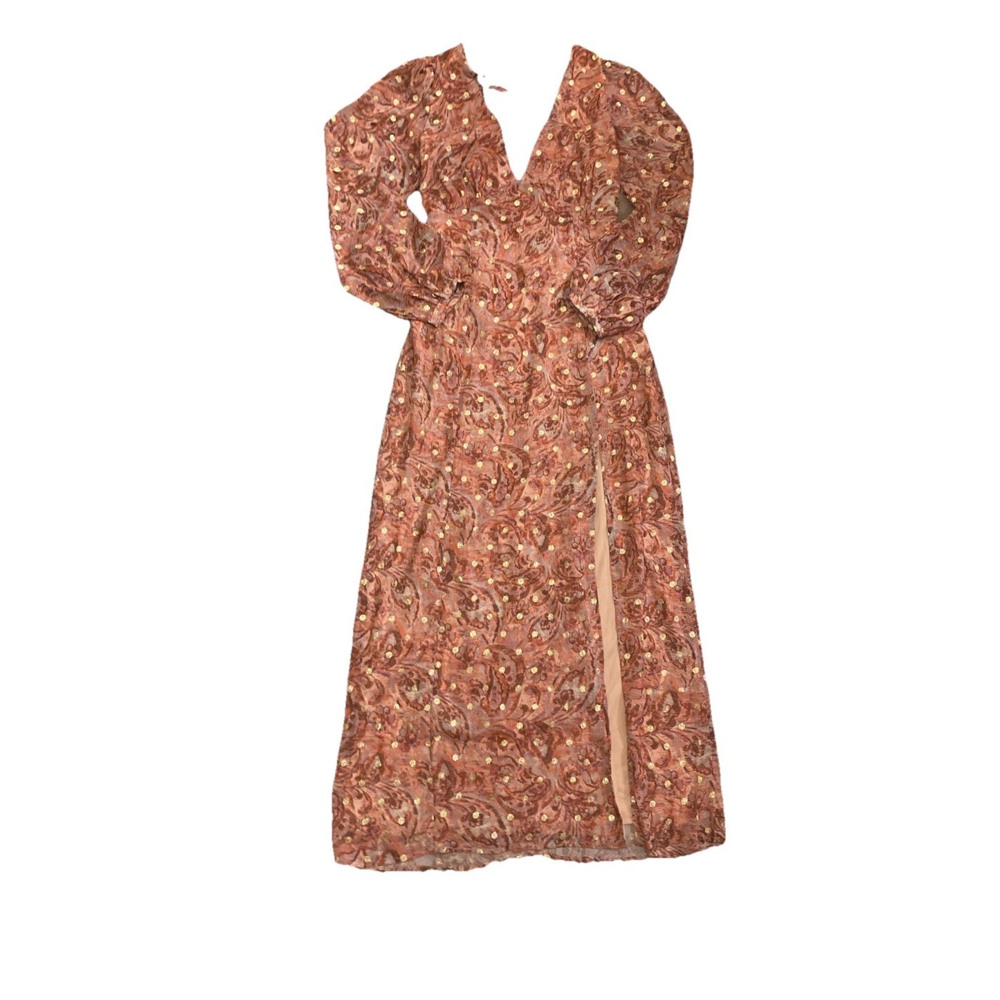 Anna Grace Women Size M Multicolor Paisley Golden V Neck Long Sleeve Maxi Dress