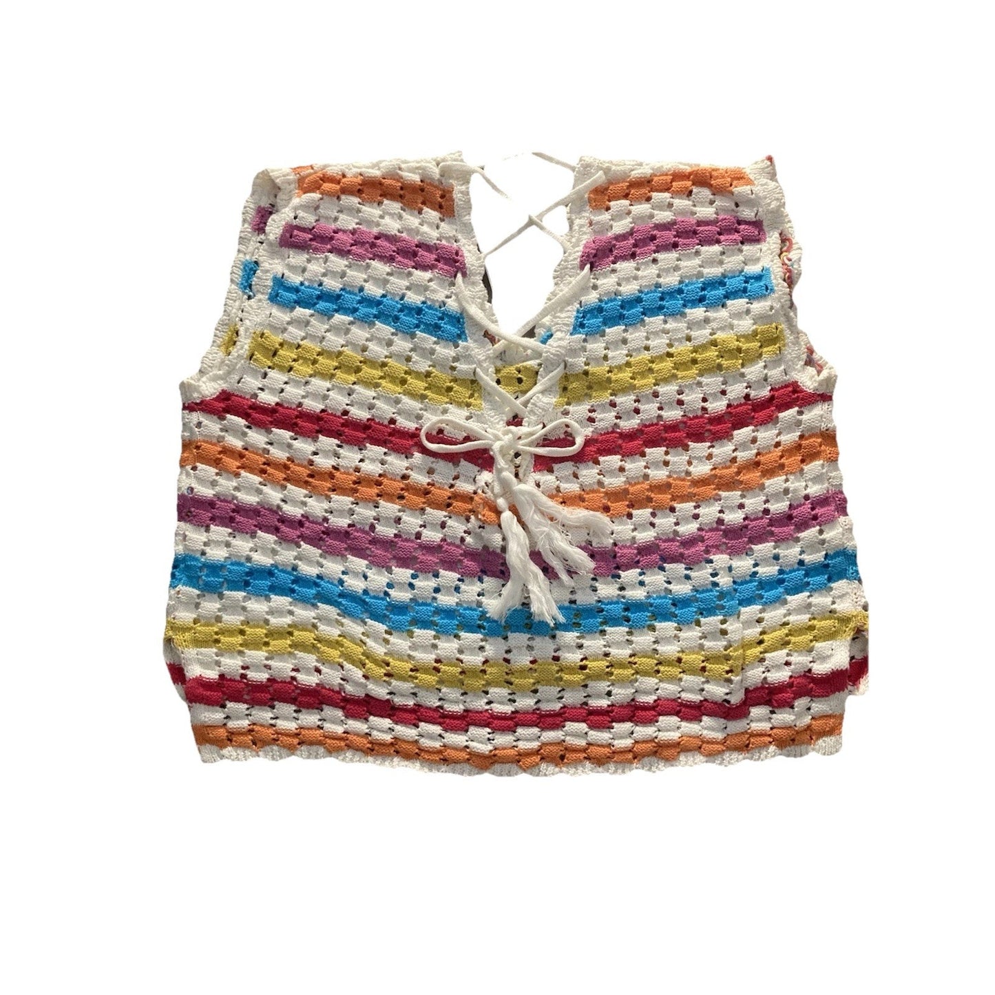 Pants Store Multicolor Striped Knitted Crochet Top Size Medium Strap Back Tie