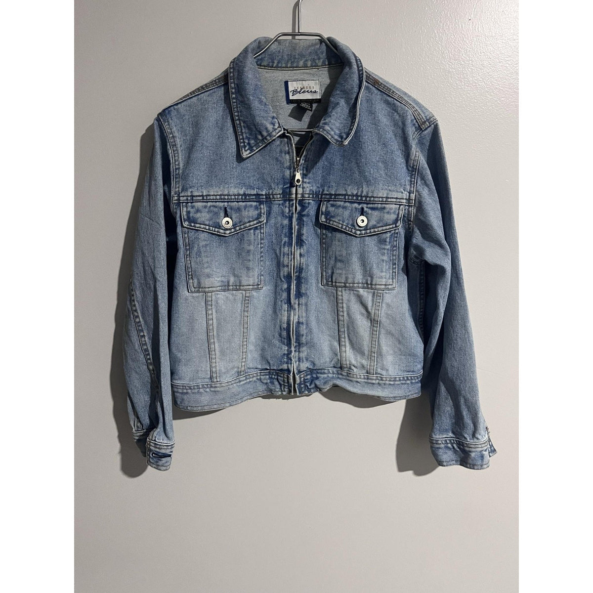 Express Bleus Jacket Womens M Blue Denim Full Zip Collared Pockets Logo