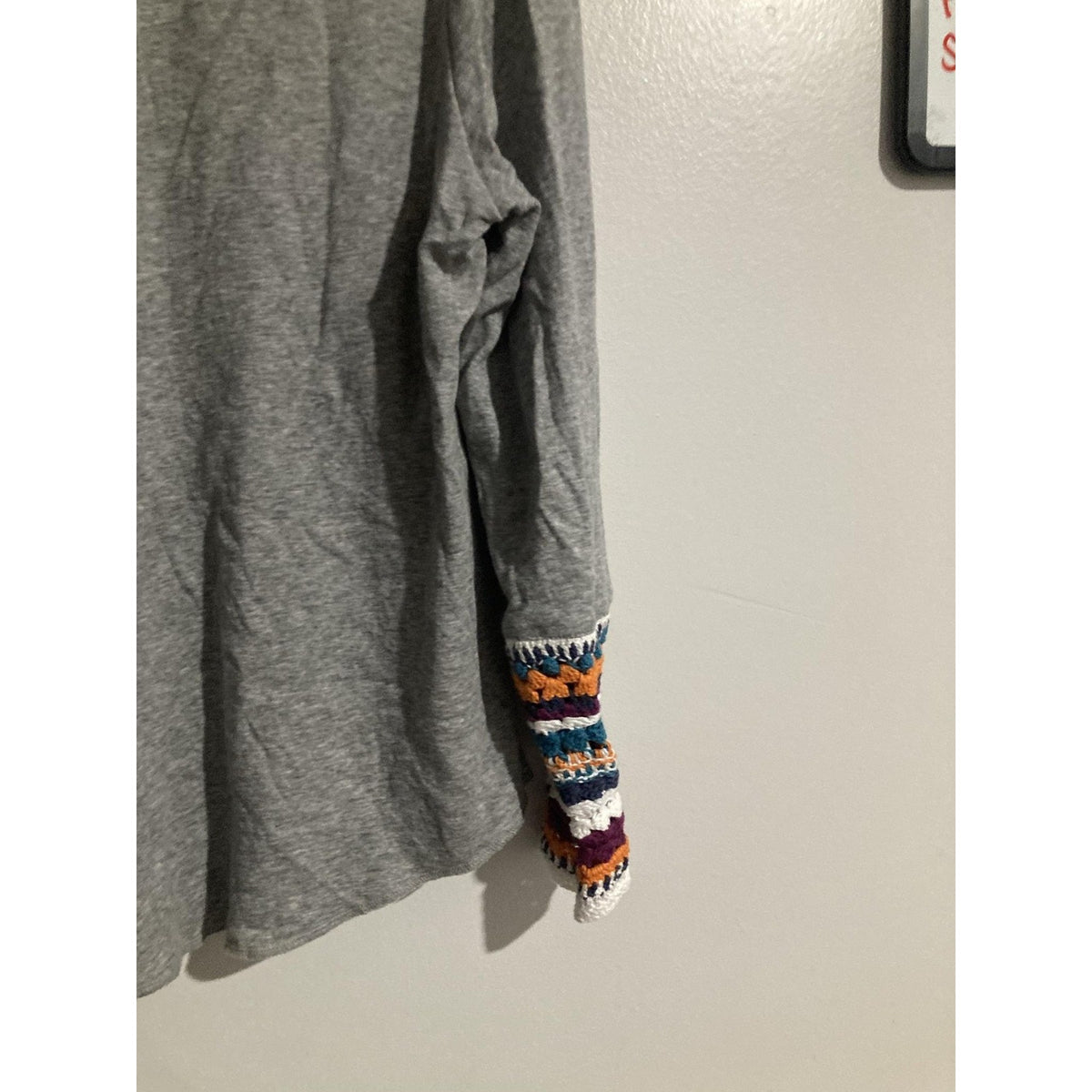 Sundance T-Shirt Womens PL Gray Jersey Henley Crochet Button Long Sleeve