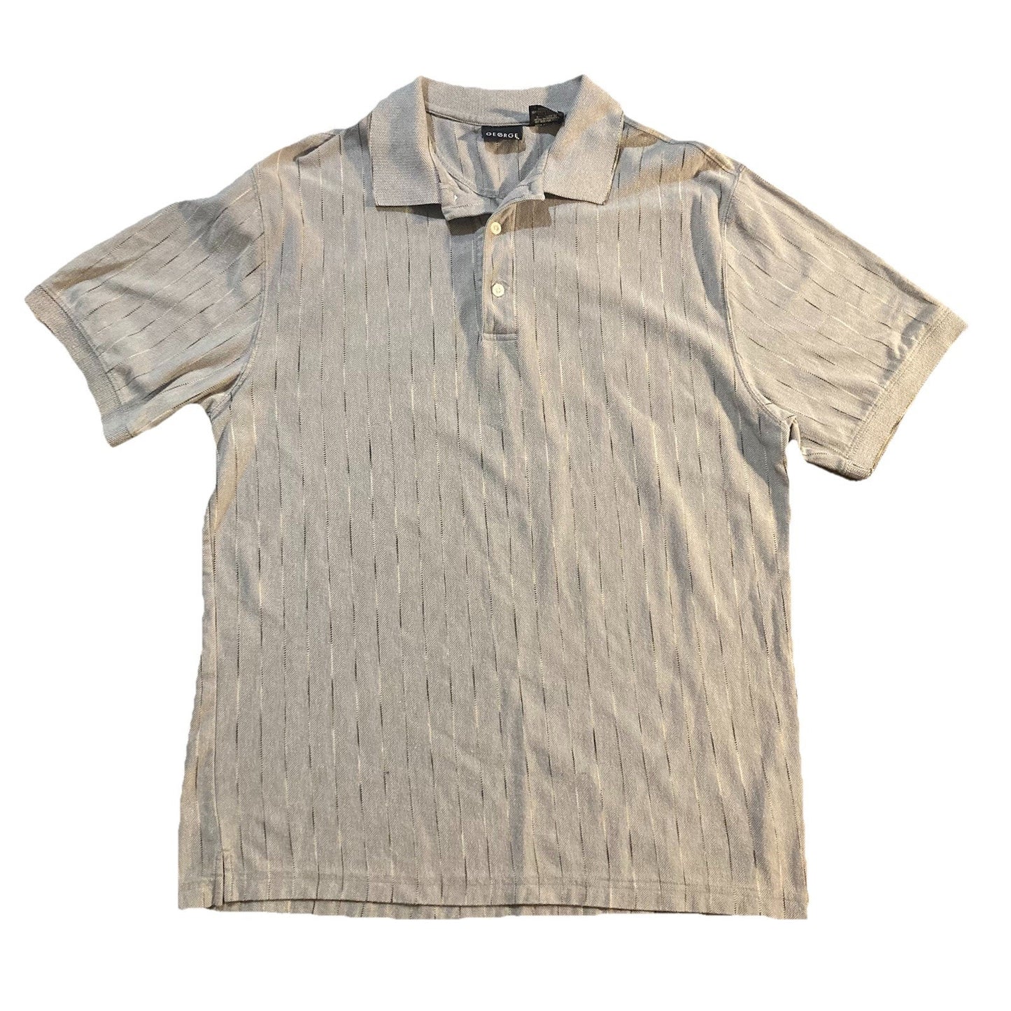 Men’s George Large Gray Stripe Short Sleeve Polo Collared Shirt Y2K