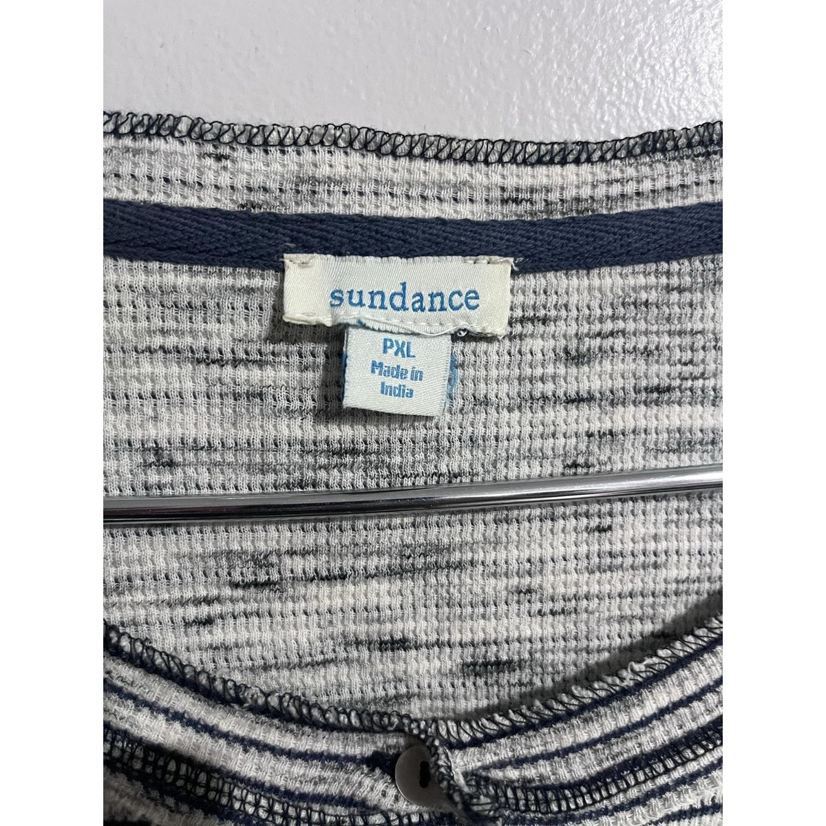 Sundance T-Shirt Womens PXL White Striped Henley Long Sleeve Lightweight