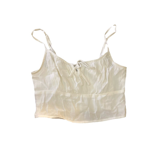 Hollister White Front Tie Cami Crop Top Shirt Blouse Size Small Back Ruffle Hem
