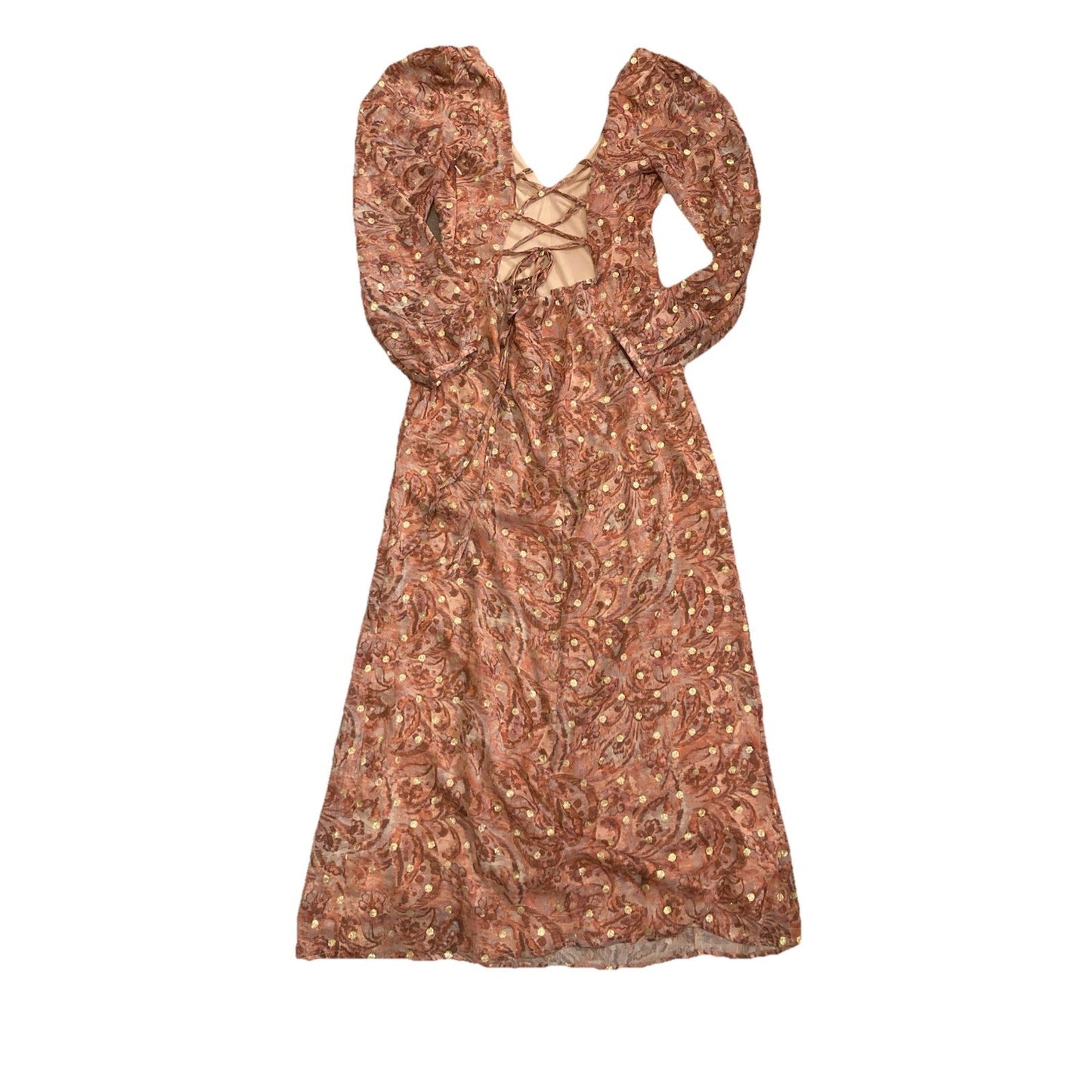Anna Grace Women Size M Multicolor Paisley Golden V Neck Long Sleeve Maxi Dress