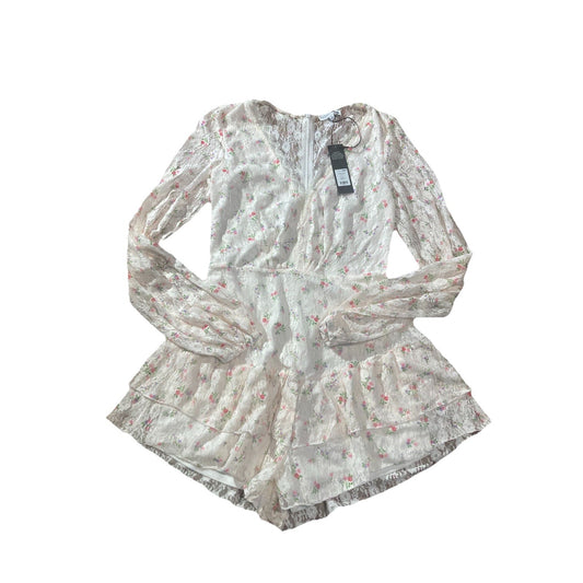 Fashion Nova Sz S White White Multicolor Floral Long Sleeve Ruffle Romper Lace