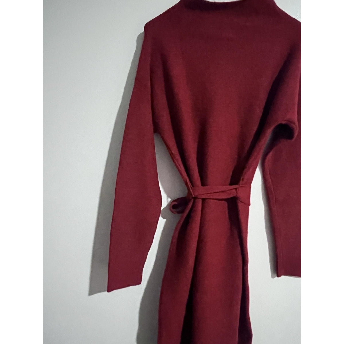 A New Day Dress Womens S Red Sweater Dress Long Belted Mock Neck Knit Casual