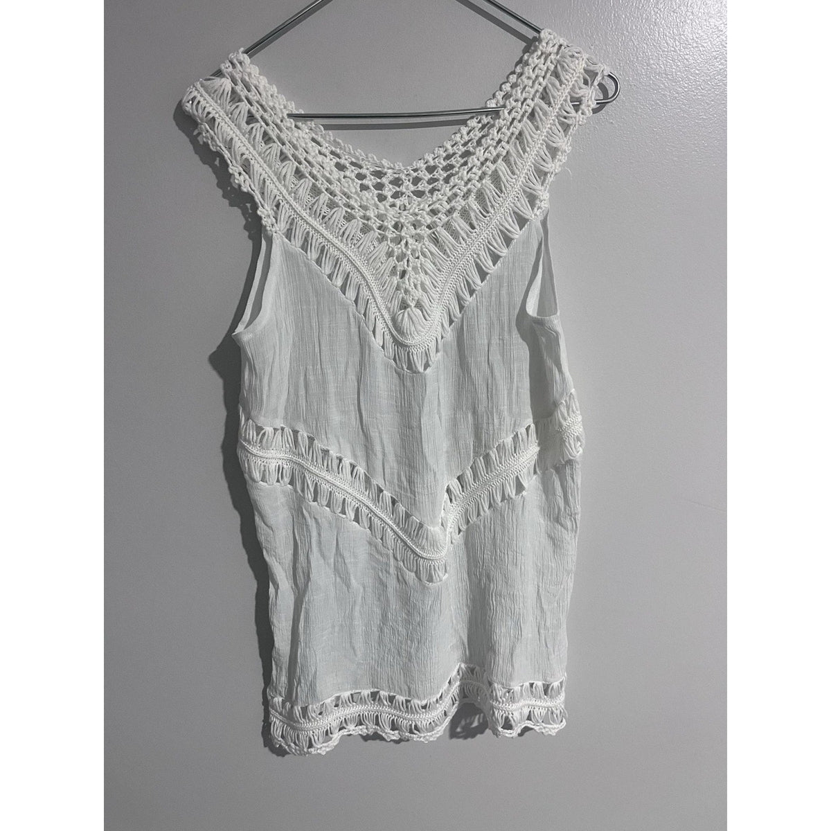 Cupshe Womens S White Tunic V-Neck Crochet Fringe Boho Summer Lightweight Casual