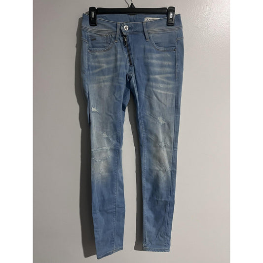 G-Star RAW Jeans Womens 25 Blue Lynn Mid Skinny Light Wash Distressed Low Rise