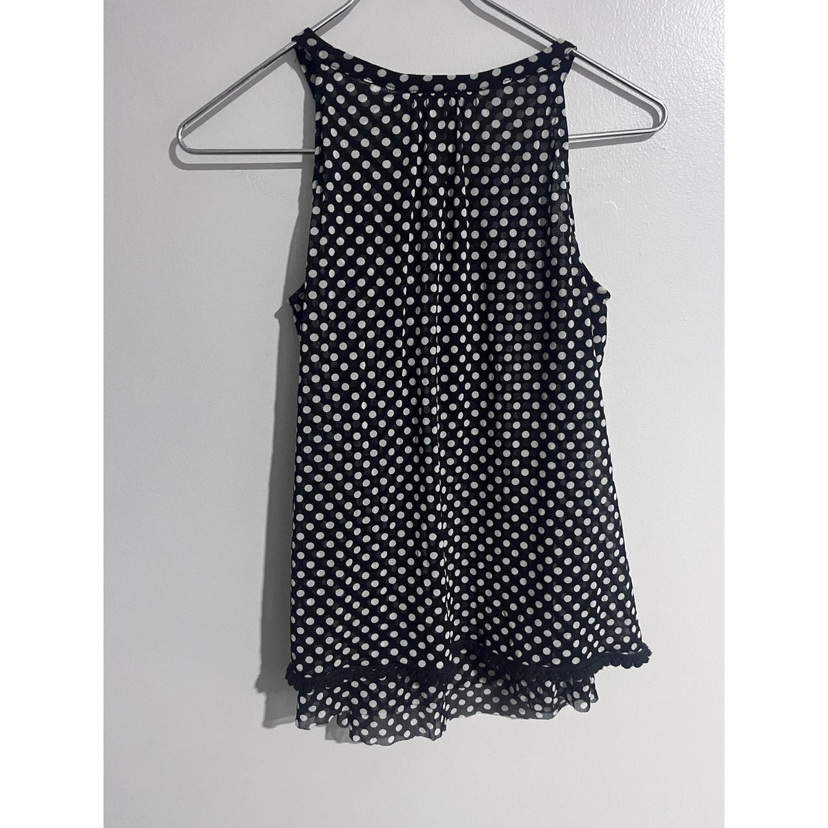 INC International Concepts Tank Womens S Black Polka Dot Sheer Ruffle Chiffon