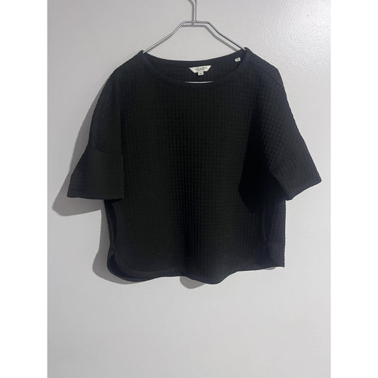 Max Studio London T-Shirt Womens XS Black Geometric Pocket Stretch Casual
