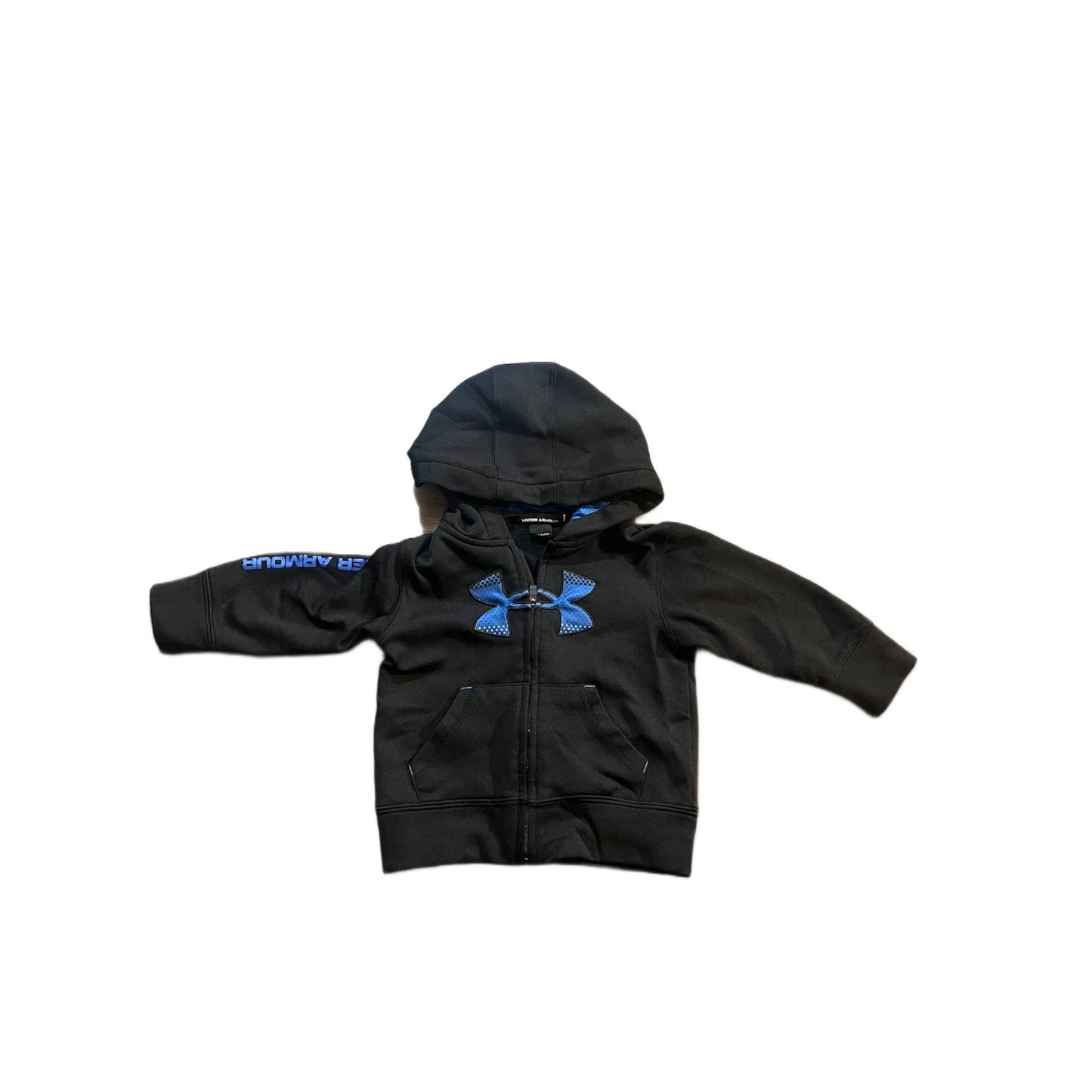 Boy's Under Armour UA Full Zip Hooded Jacket Size 18m Black and Blue Side Hit