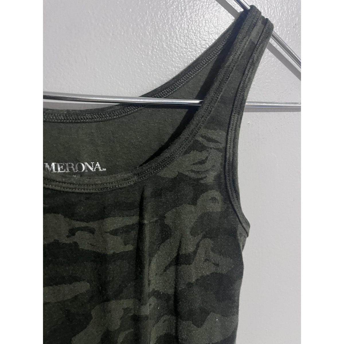 Merona Dress Womens XS Green Camouflage Tank Dress Short Scoop Neck Jersey