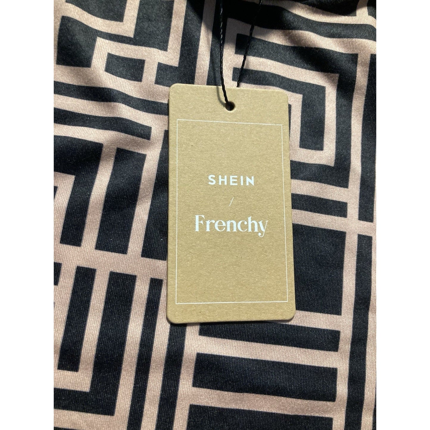 NWT Shein Frenchy Geometric Print Mock Neck Long Sleeve Black Beige Size S