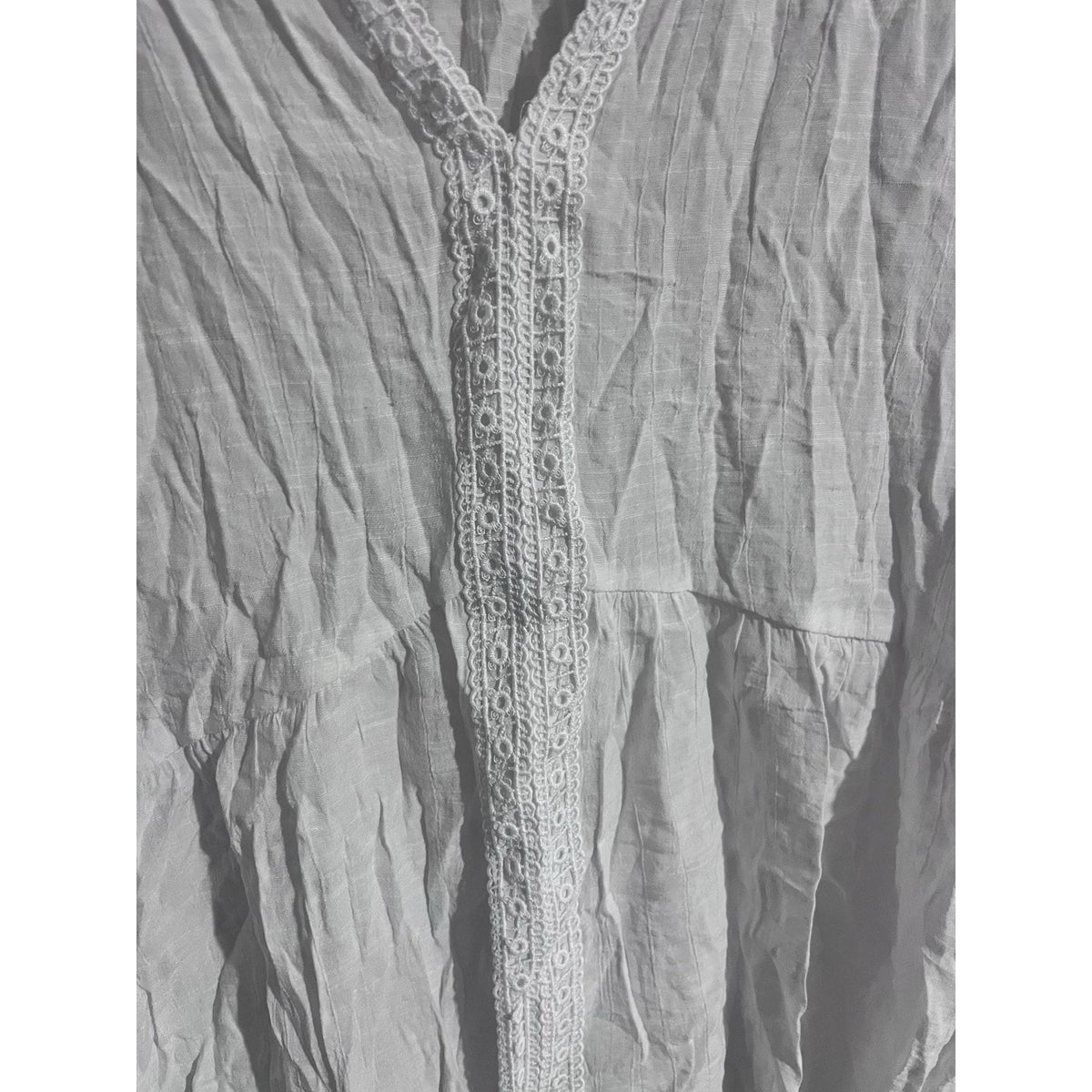 Counterparts Blouse Womens L White Tunic V-Neck Crochet Lightweight Boho Rayon