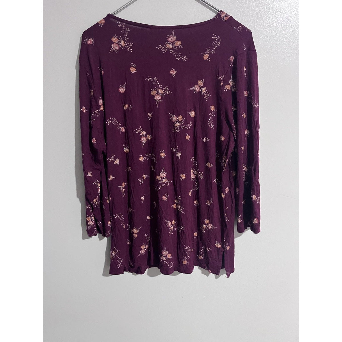 Croft & Barrow Blouse Womens 2XL Purple Tunic Floral Rayon Spandex Stretch