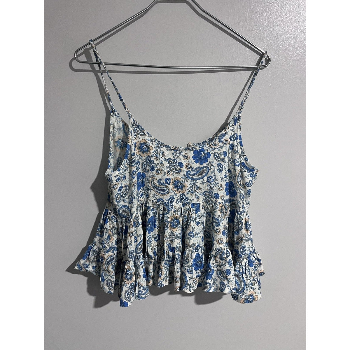 Patrons Of Peace Tank Womens S Blue Camisole Floral Ruffle Lightweight