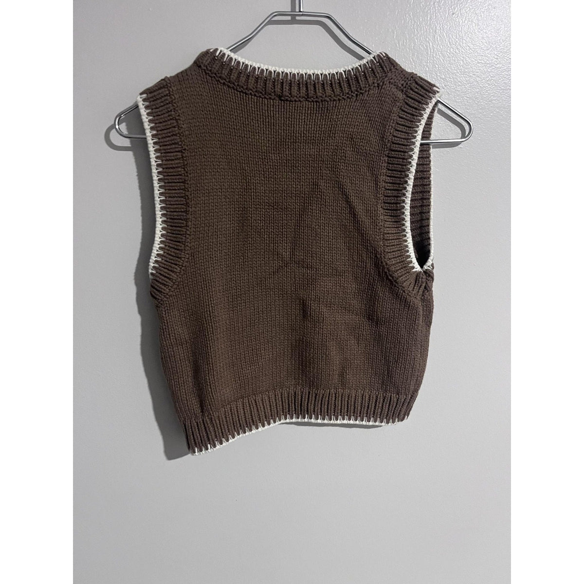 Le Lis Collection Vest Womens M Brown Chunky-Knit Crochet Trim Sleeveless