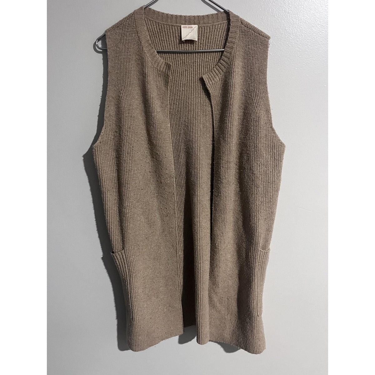KERISMA Vest Womens S/M Beige Chunky-Knit Open Pocket Sweater Casual Relaxed