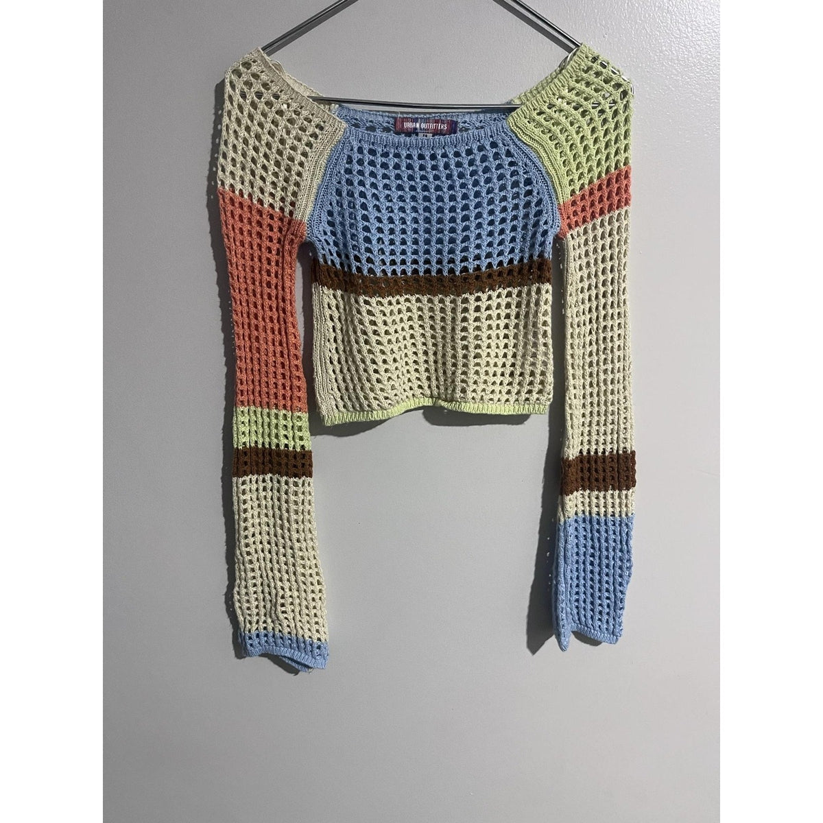 Urban Outfitters Sweater Womens XS Multicolor Open-Knit Crochet Sheer Pullover