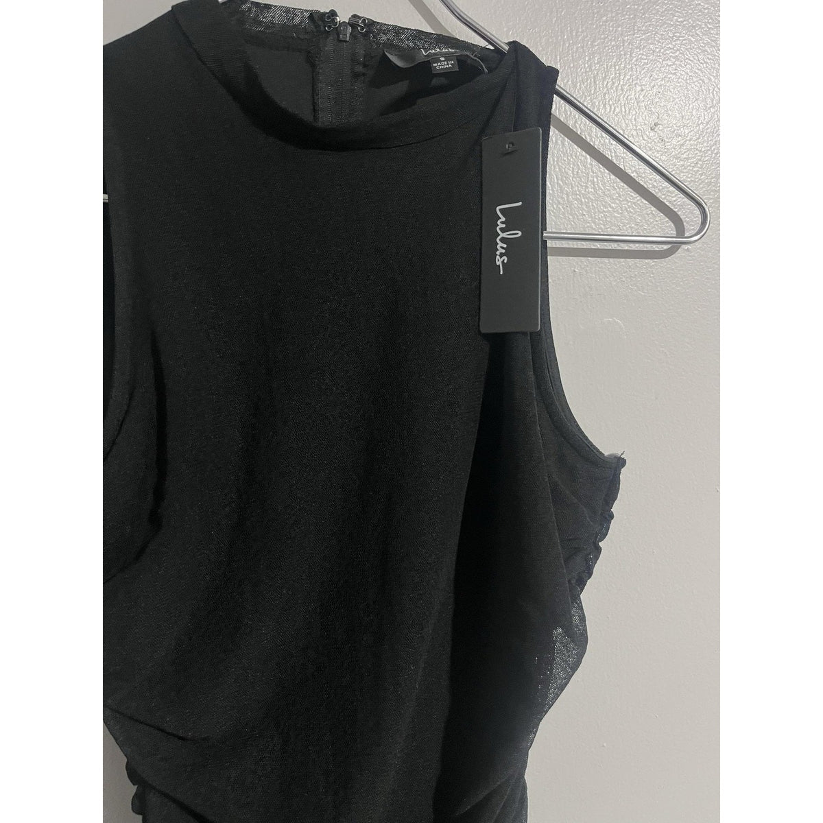 Lulus Dress Womens S Black Bodycon Knee Length High Neck Ruched Mesh Sleeveless