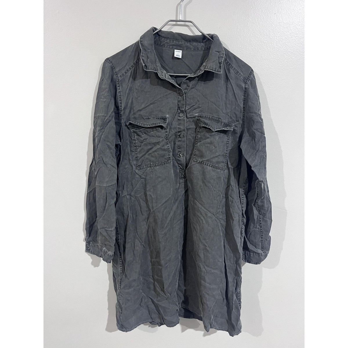 Old Navy Dress Womens L Gray Shirt Dress Knee Length Pockets Lyocell Long Sleeve