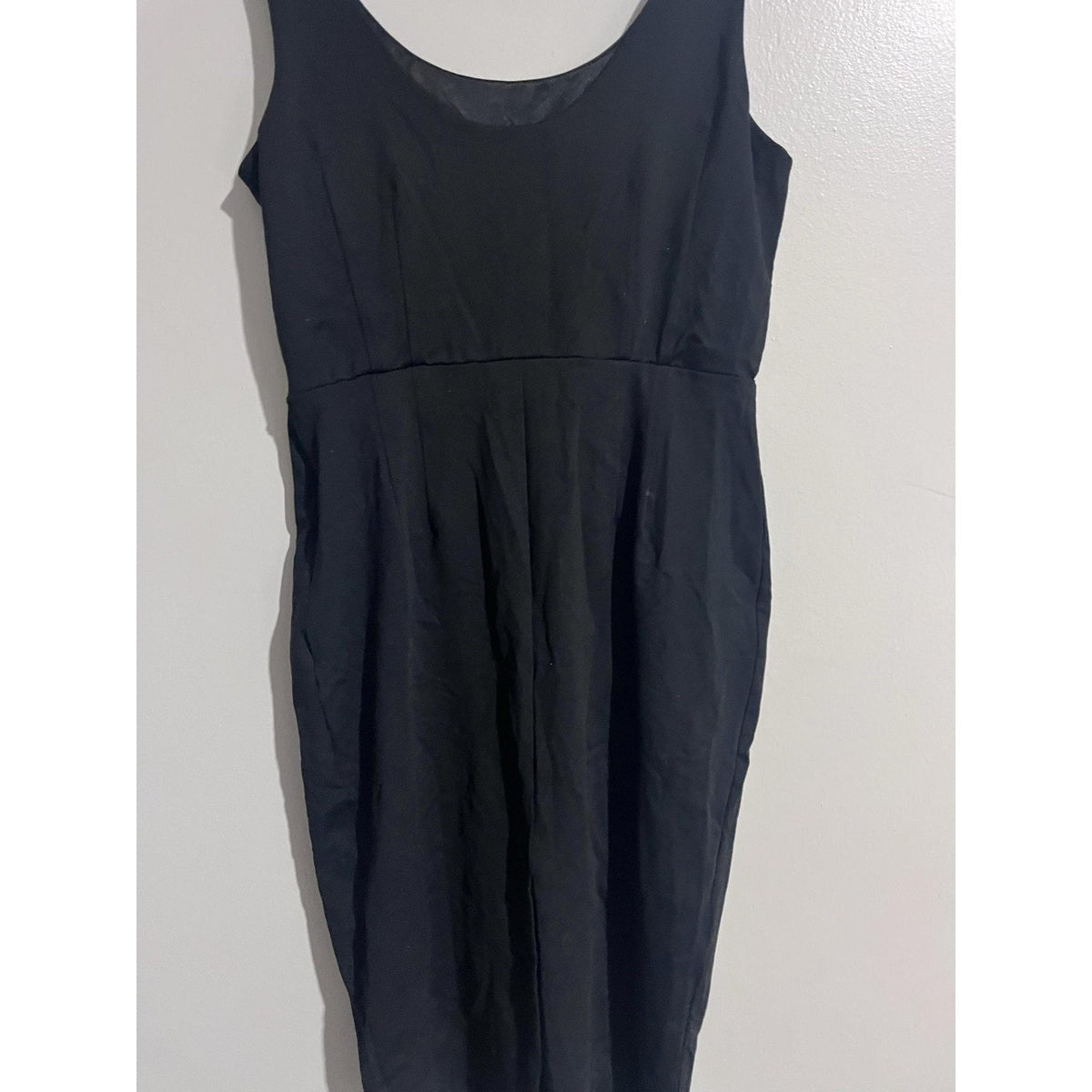 Donna Ricco New York Dress Womens L Black Sheath Midi Scoop Neck Lined Zip