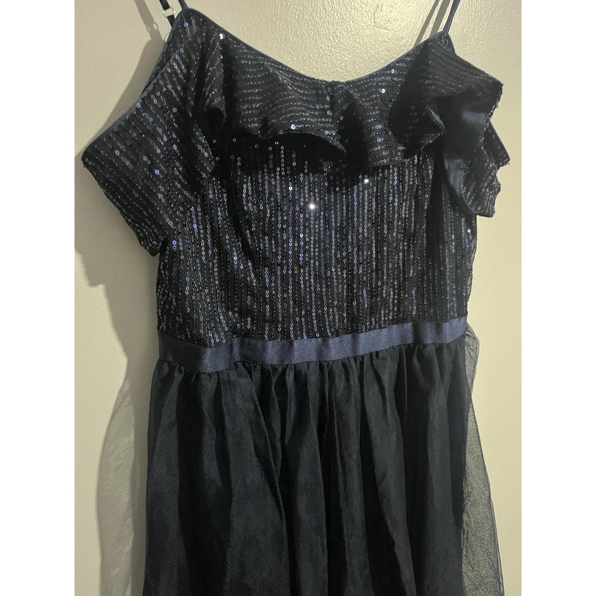 Wedtrend Dress Womens L Blue Fit & Flare Knee Length Sequin Off Shoulder