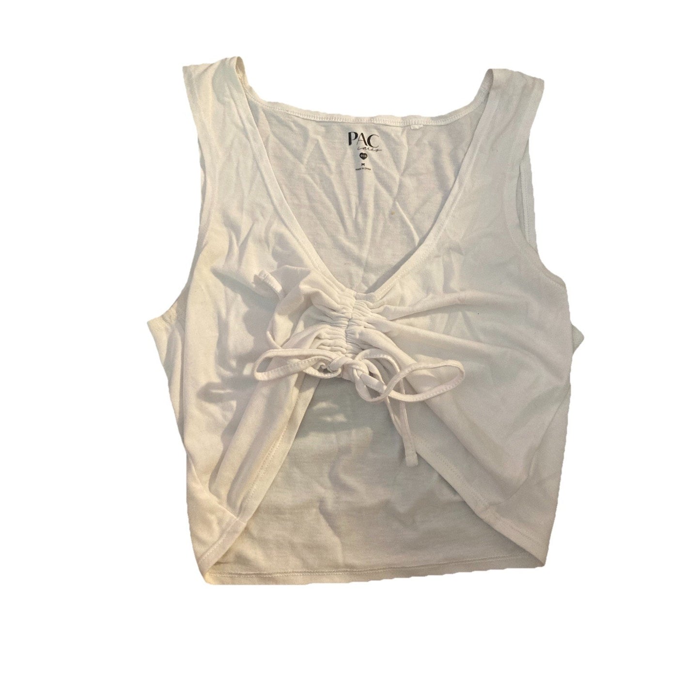 Pacsun Womens Medium Crop Top White Front Cinch Adjustable Pac Cares Eco