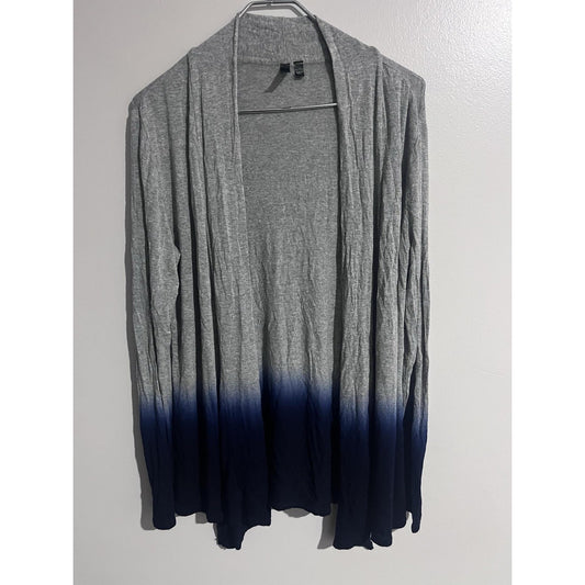 Lapis Cardigan Womens M Gray Open Lightweight Stretch Collared Dip Dye Navy