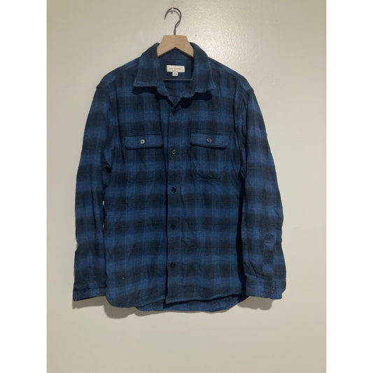 Free Assembly Flannel Mens Plaid Shirt Long Sleeve Button Up Blue Size Large