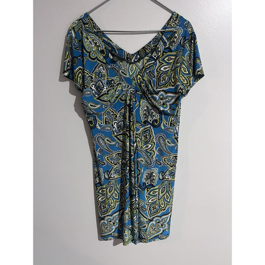 Inc Women’s Size Petite Large Dress Blue Green White Paisley Stretch Sleeveless