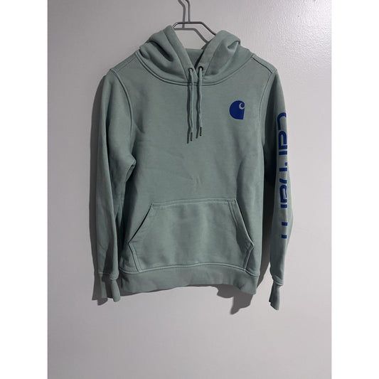 Carhartt Hoodie Unisex S Green Pullover Fleece Relaxed Fit Logo Hooded