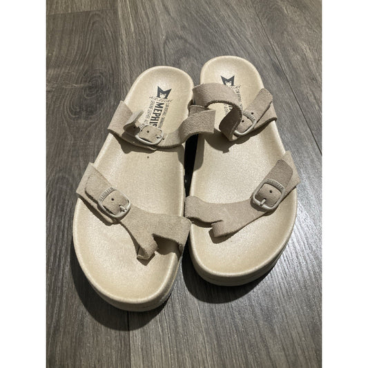 Mephisto Helen Tan Leather Sandals Womens 37 Euro Brown Cork Footbed Slides