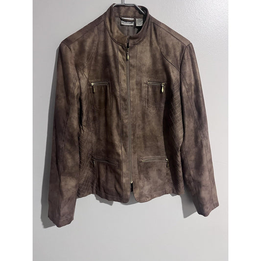 Chico's Jacket Womens 1 Brown Quilted Microfiber Lined Zip Pockets Collared