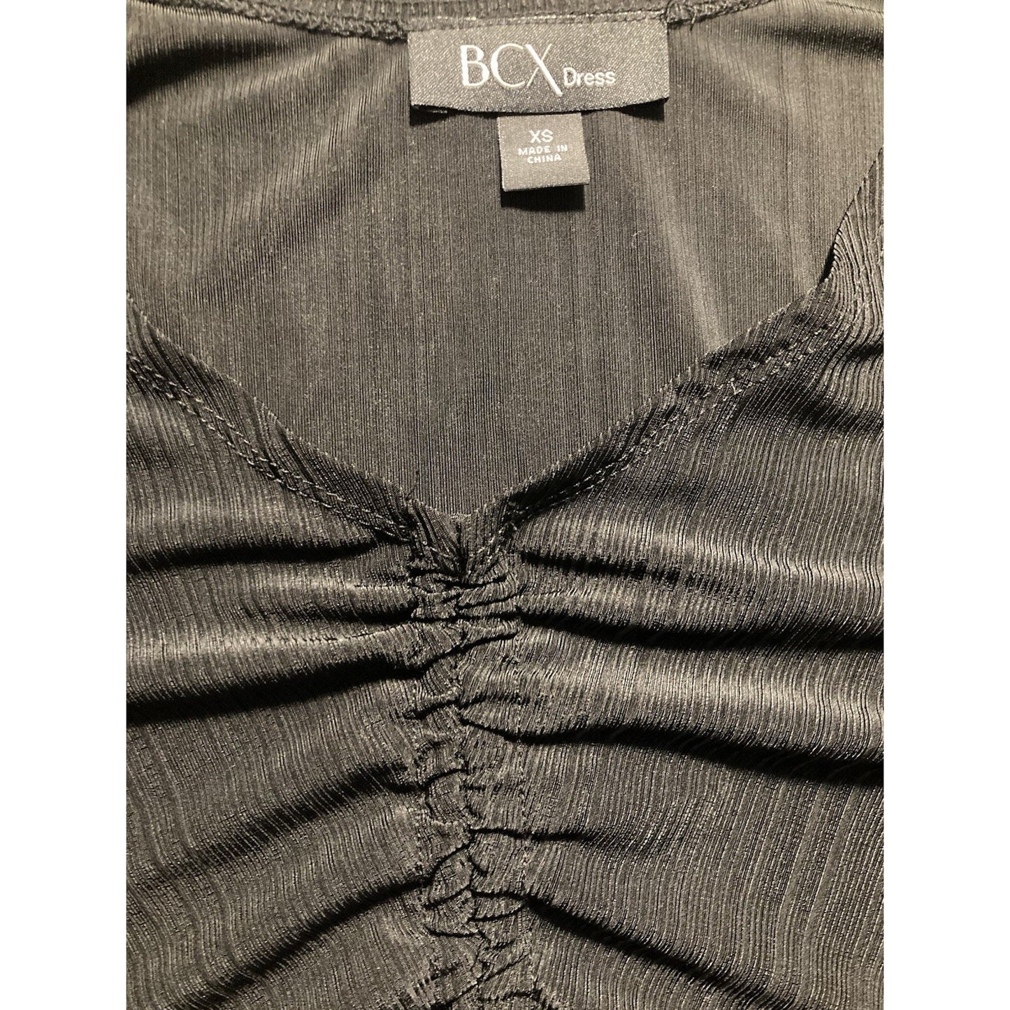 BCX Dress Bodycon Black Ribbed Front Ruched Long Sleeve Mini Dress XS