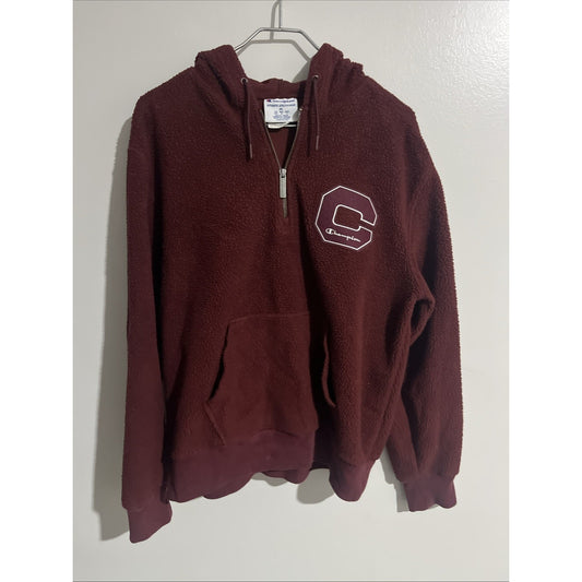 Champion Men's Heritage Sherpa Hoodie Medium Maroon C Logo 1/4 Zip Sweatshirt