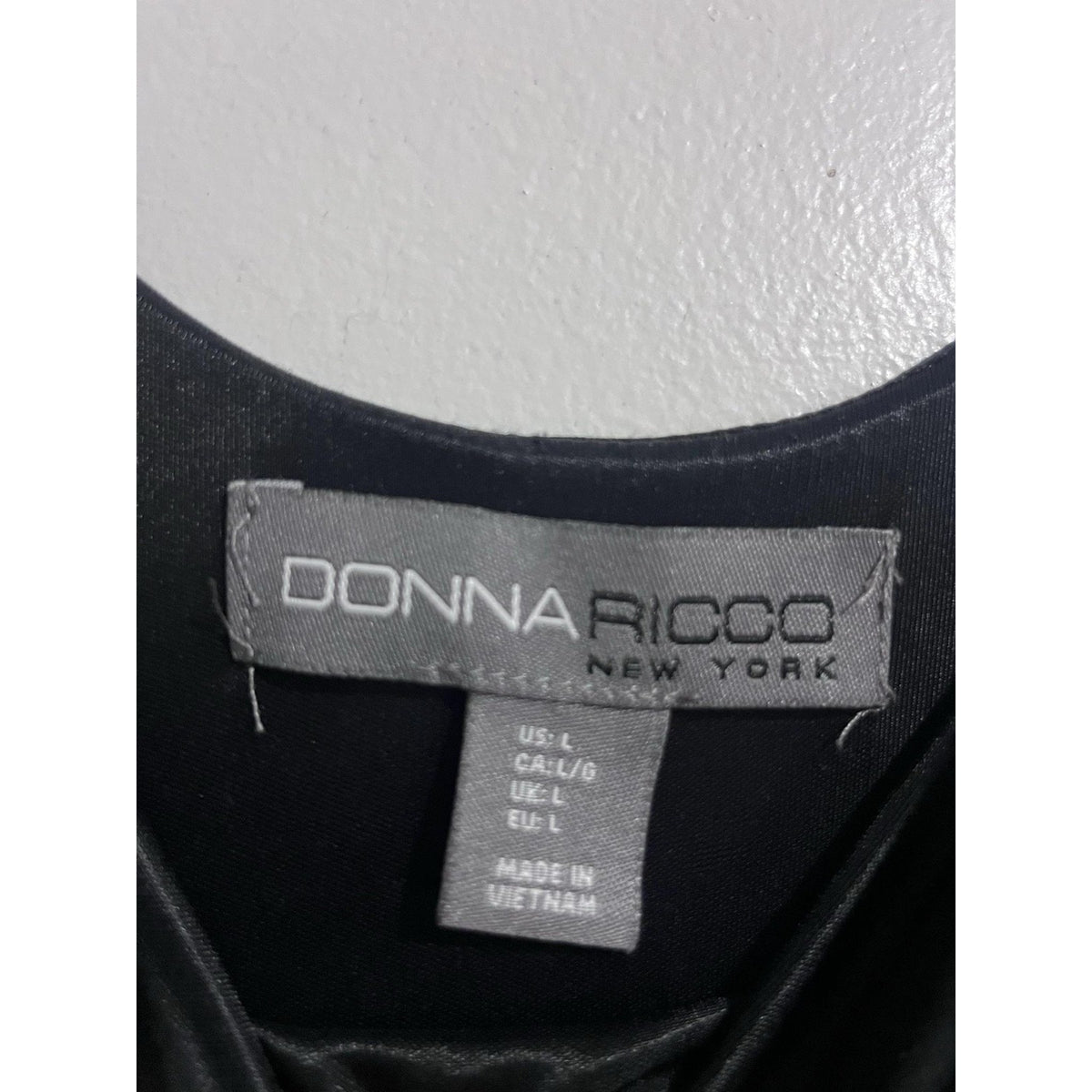 Donna Ricco New York Dress Womens L Black Sheath Midi Scoop Neck Lined Zip