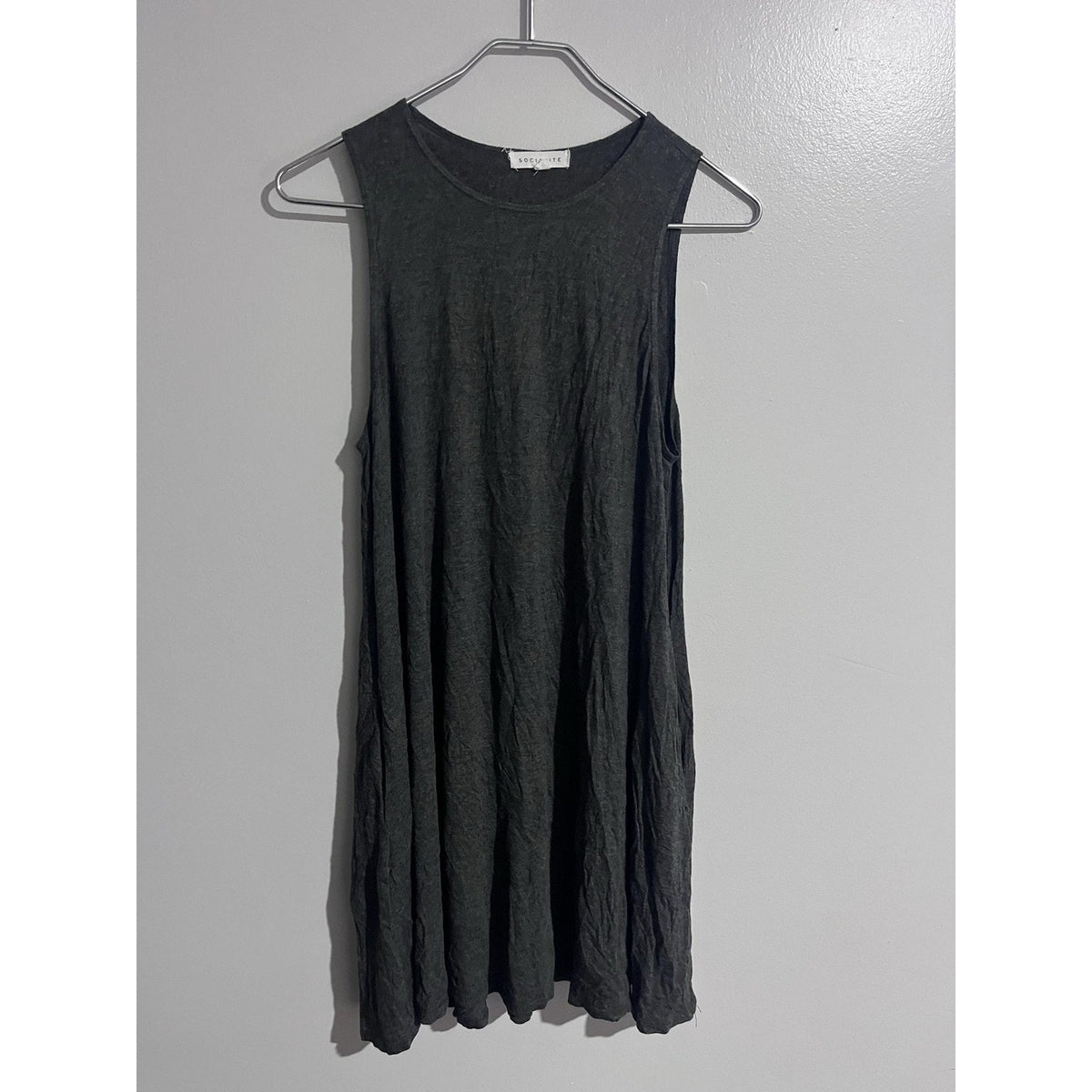 SOCIALITE Dress Womens S Gray Tank Dress Knee Length Round Neck Casual