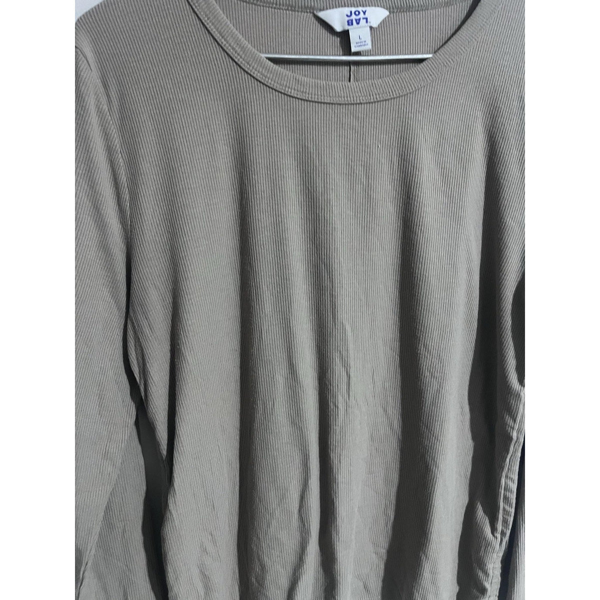 JoyLab Shirt Womens L Gray Ribbed Long Sleeve Stretch Drawstring Hem Jersey