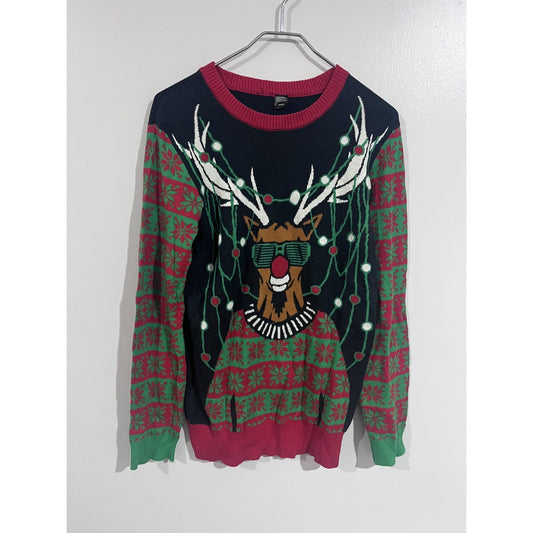 IZOD Sweater Mens S Multicolor Crew Neck Pullover Graphic Reindeer Ugly Holiday