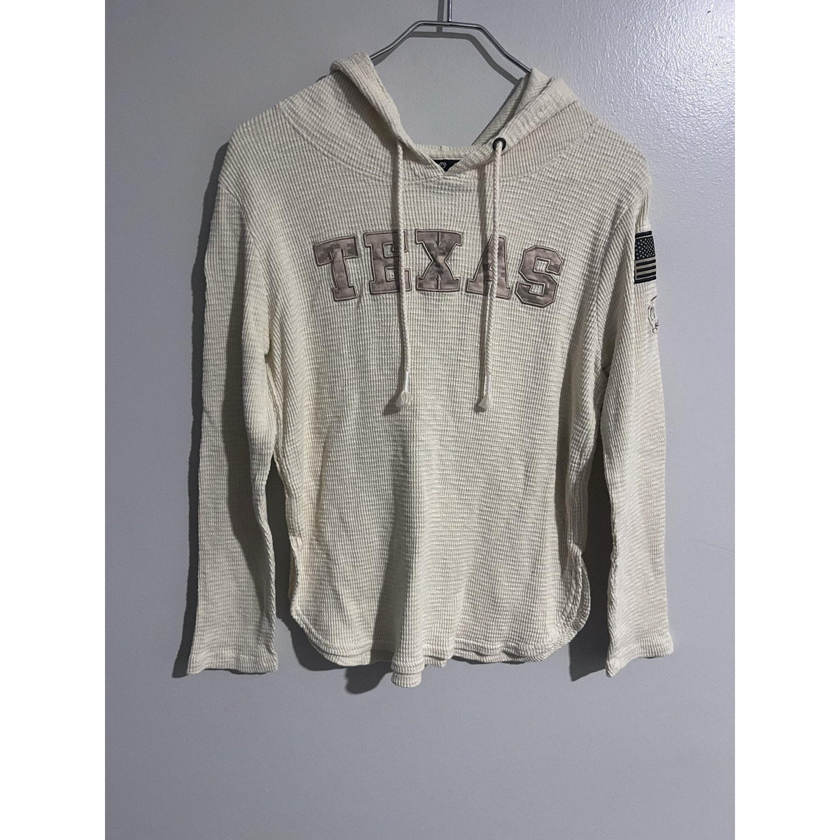 Colosseum Pullover Womens M White Hoodie Knit Hooded Embroidered Tassel TEXAS