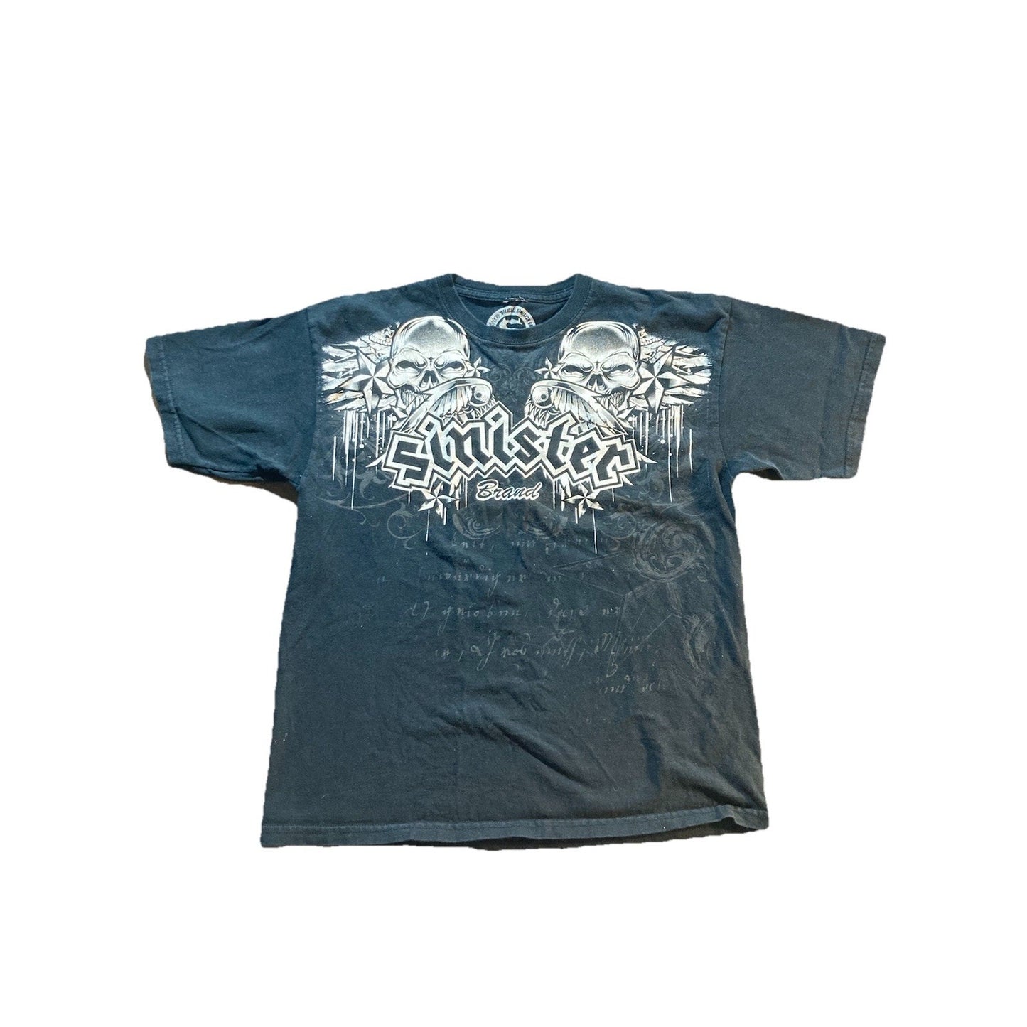 Y2K Sinister Brand Skulls And Stars Shirt Mens Small Afflicted Type Gothic Biker