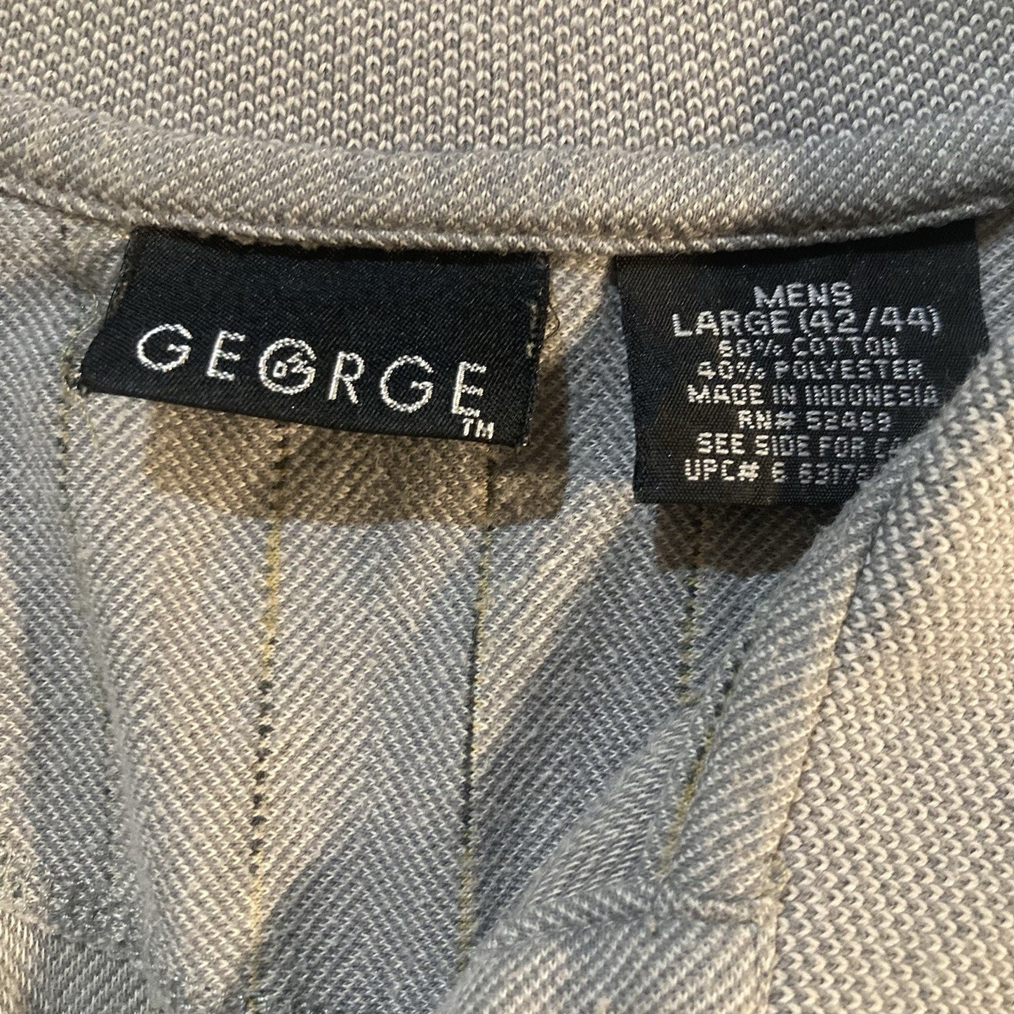 Men’s George Large Gray Stripe Short Sleeve Polo Collared Shirt Y2K