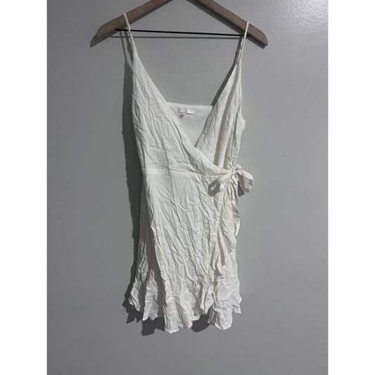 GB Dress Womens M White Wrap Sundress Short V-Neck Ruffle Belted Strappy