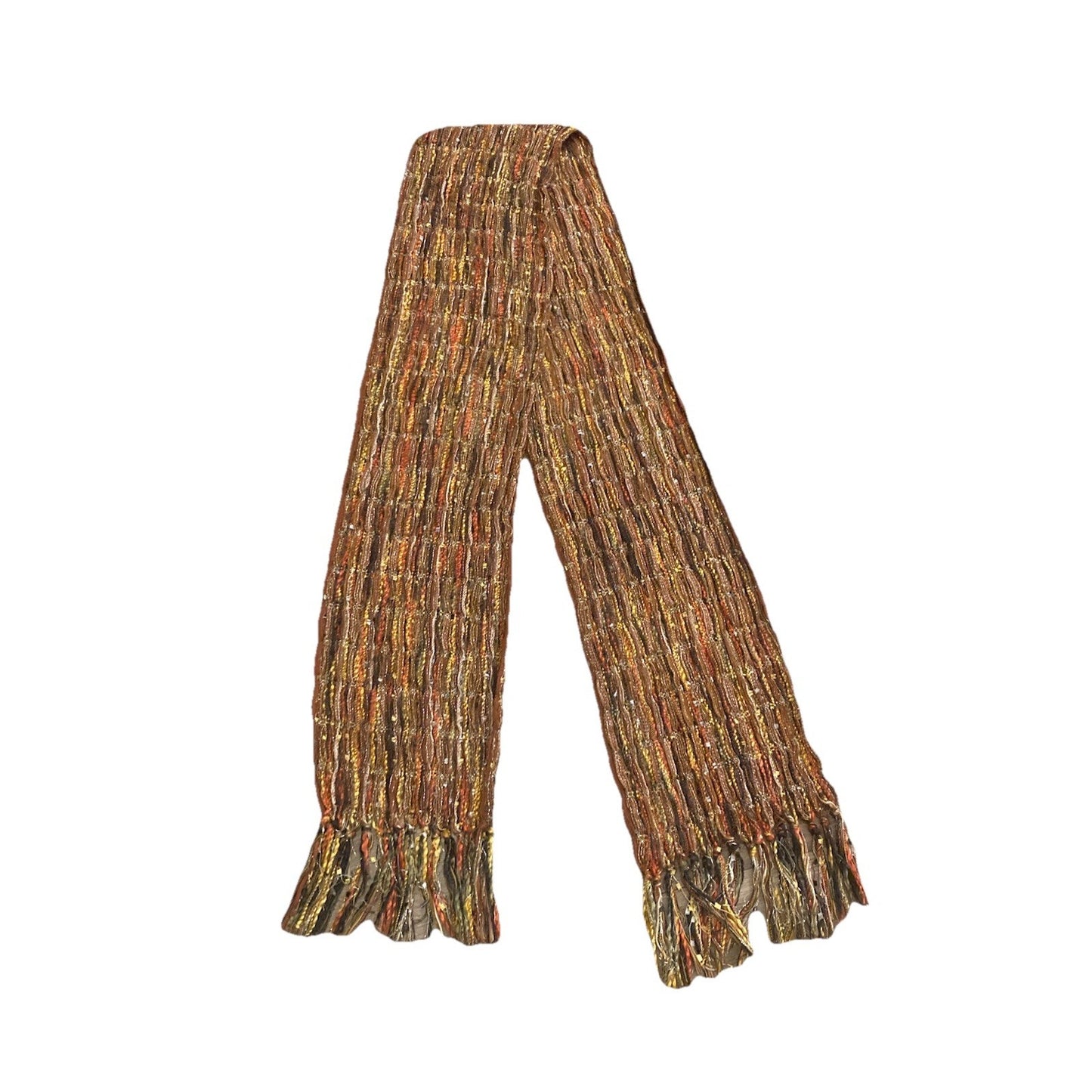 Women's Bohemian Boho Brown, Gold, Rust Scarf With Knot Fringe Multicolor 73” L