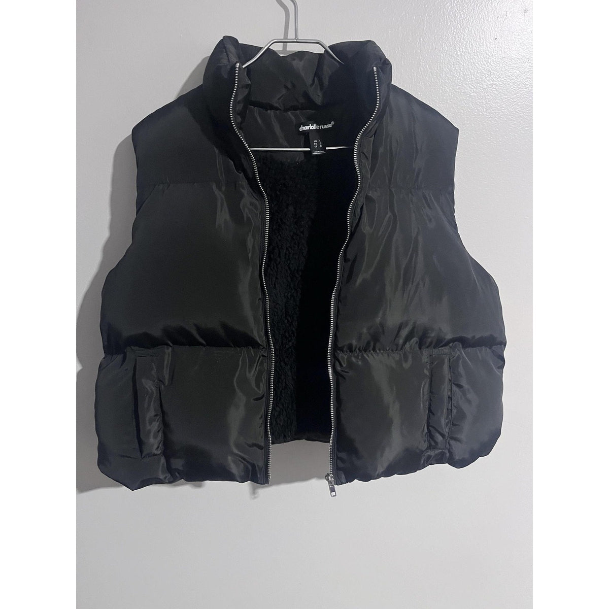 Charlotte Russe Vest Womens L Black Puffer Insulated Full Zip Pockets Taffeta