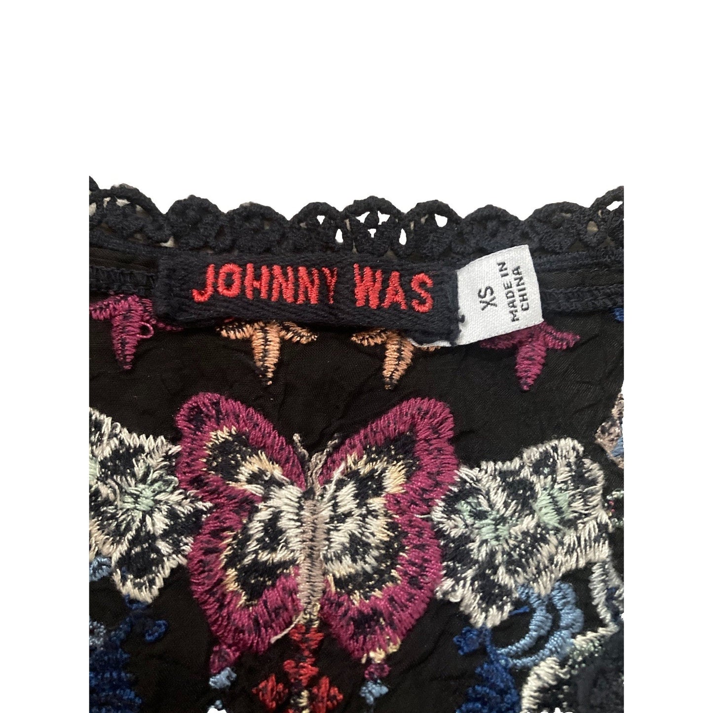 Johnny Was Flare Sleeve Embroidered Butterfly Tunic/Dress Size XS Bohemian